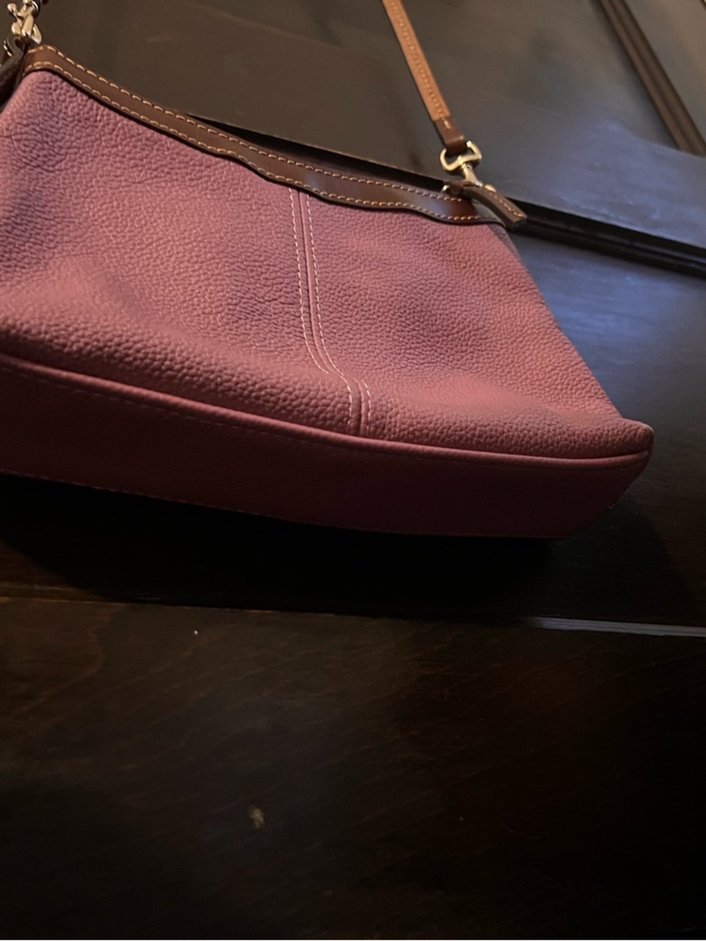 Dooney & Bourke Mauve Pebbled Leather Crossbody with Brown Trim - Picture 3 of 5